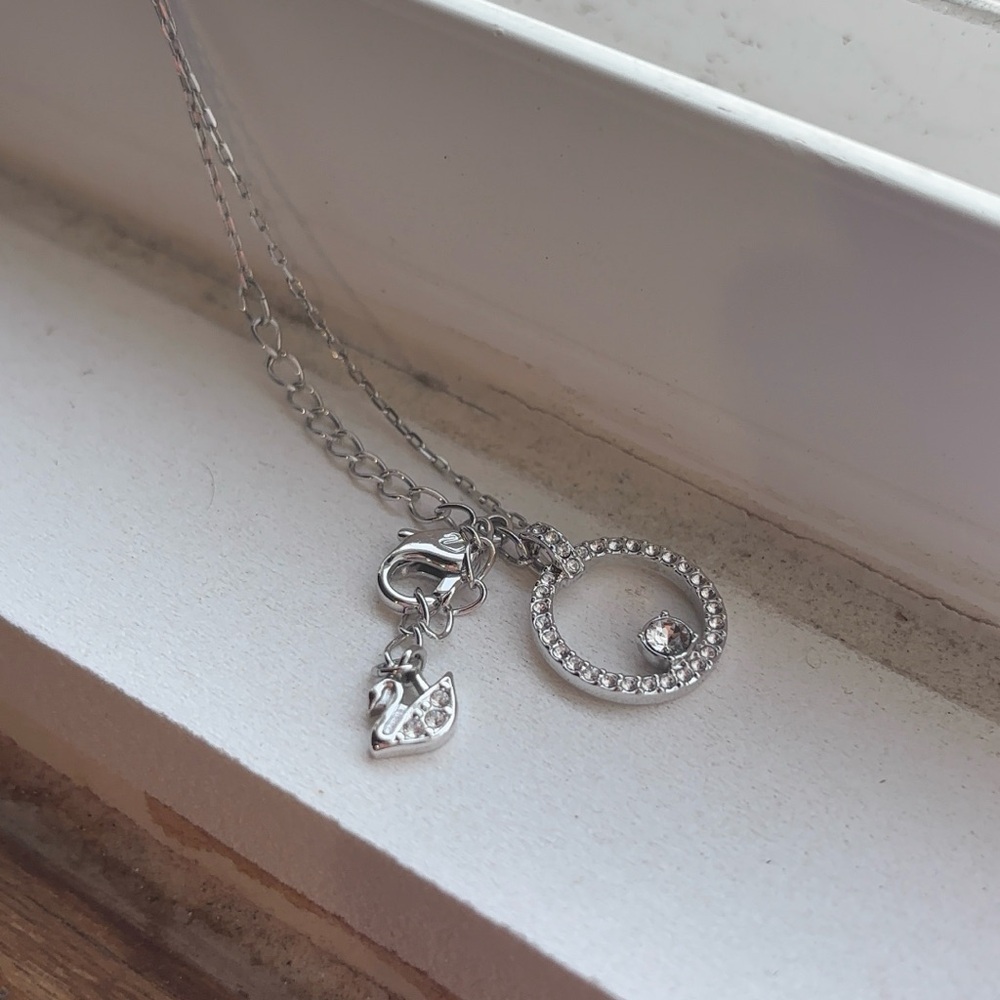 Swarovski Silver Necklace with Heart and Circle Pendant